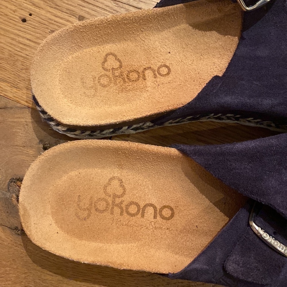 Yokono Leather Nubuck Big Buckle Sandals Navy 6.5 - Picture 6 of 7
